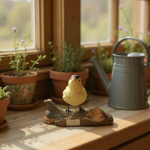 American Goldfinch Bird Wood Hand Carved and Hand Painted on Branch